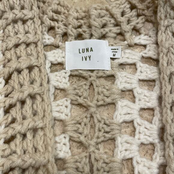 Anthropologie Chunky Crochet Cardigan Sweater | Cottage Core Granny Neutral NWOT - Picture 4 of 8